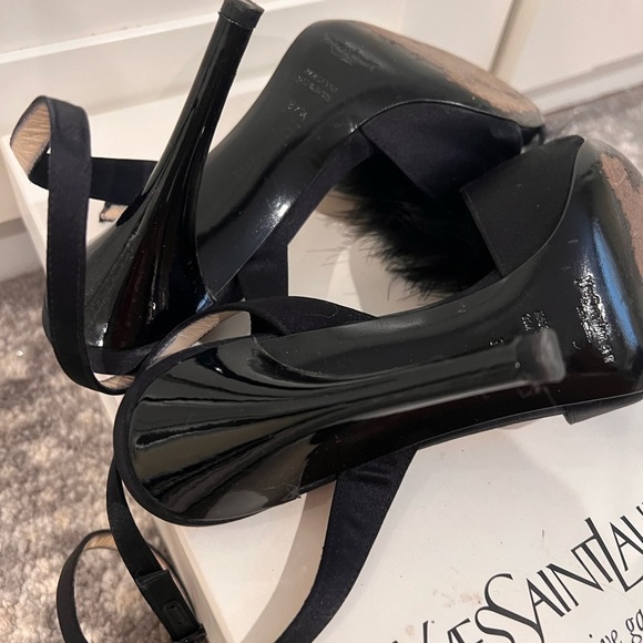 Yves Saint Laurent Black Heels with Fur Pom Poms - Picture 5 of 8